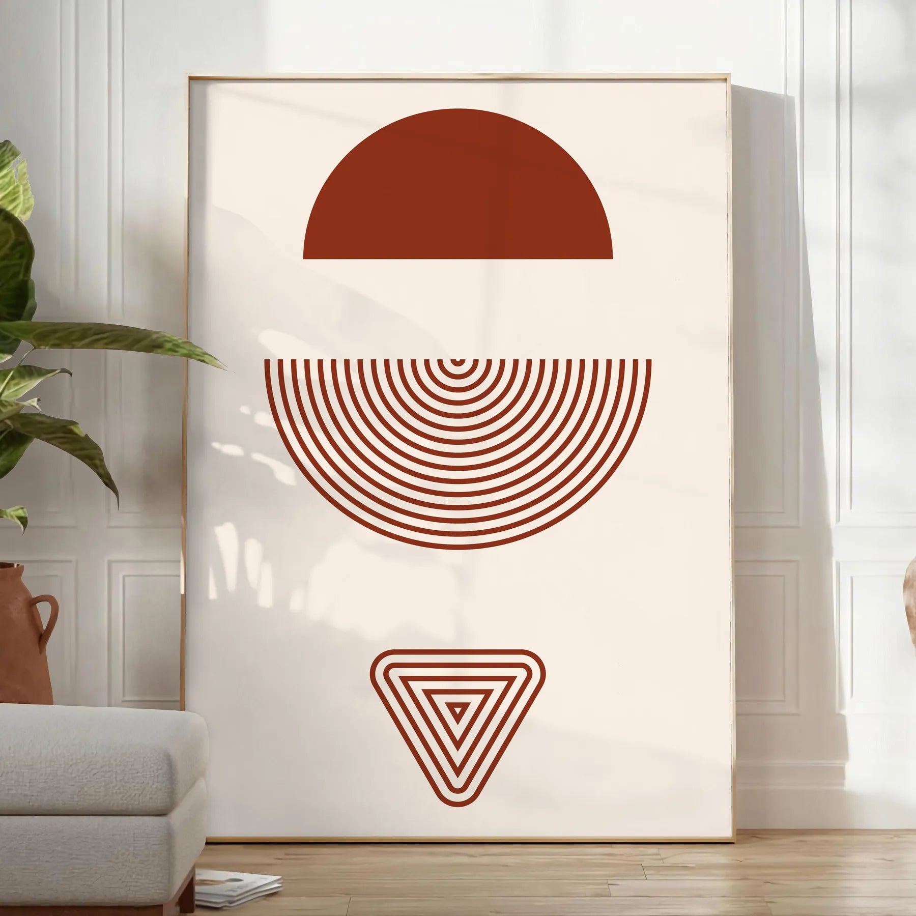 space Boho Framed Wall Art abstract poster stunning blend gray red hues perfect touch bohemian charm unique gift striking decor piece frameless style