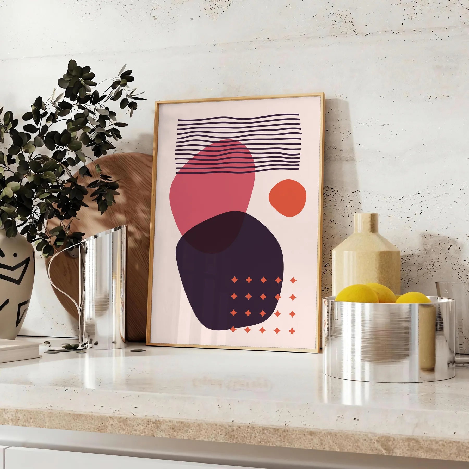 space Boho Wall Art Prints abstract bohemian poster vibrant orange red hues stunning focal point gift home artwork available standalone print