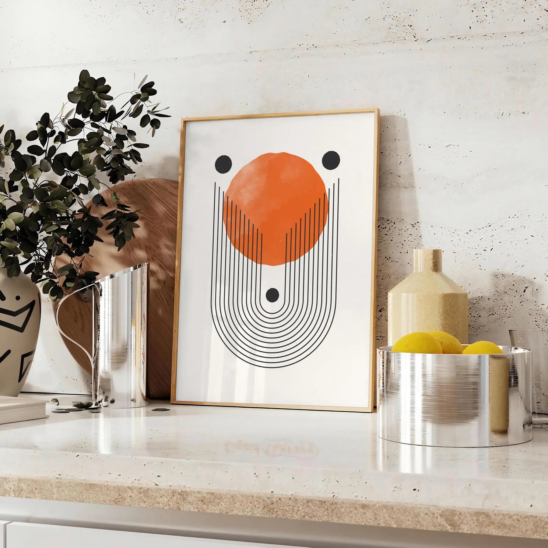 space Boho Chic Wall Art abstract bohemian design gray green tones stylish gift unique home accent poster decor ready standalone print