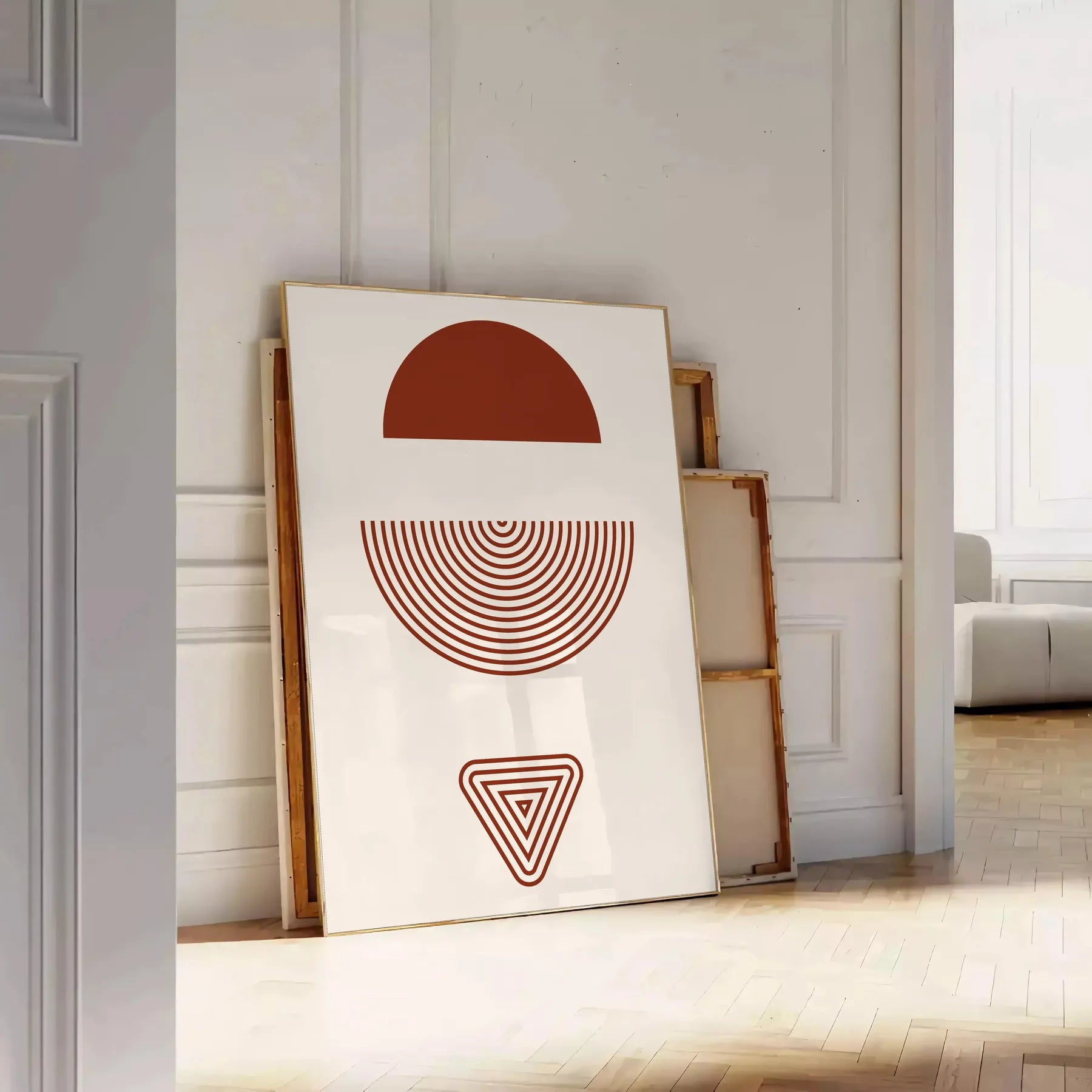 space Boho Framed Wall Art abstract poster stunning blend gray red hues perfect touch bohemian charm unique gift striking decor piece frameless style