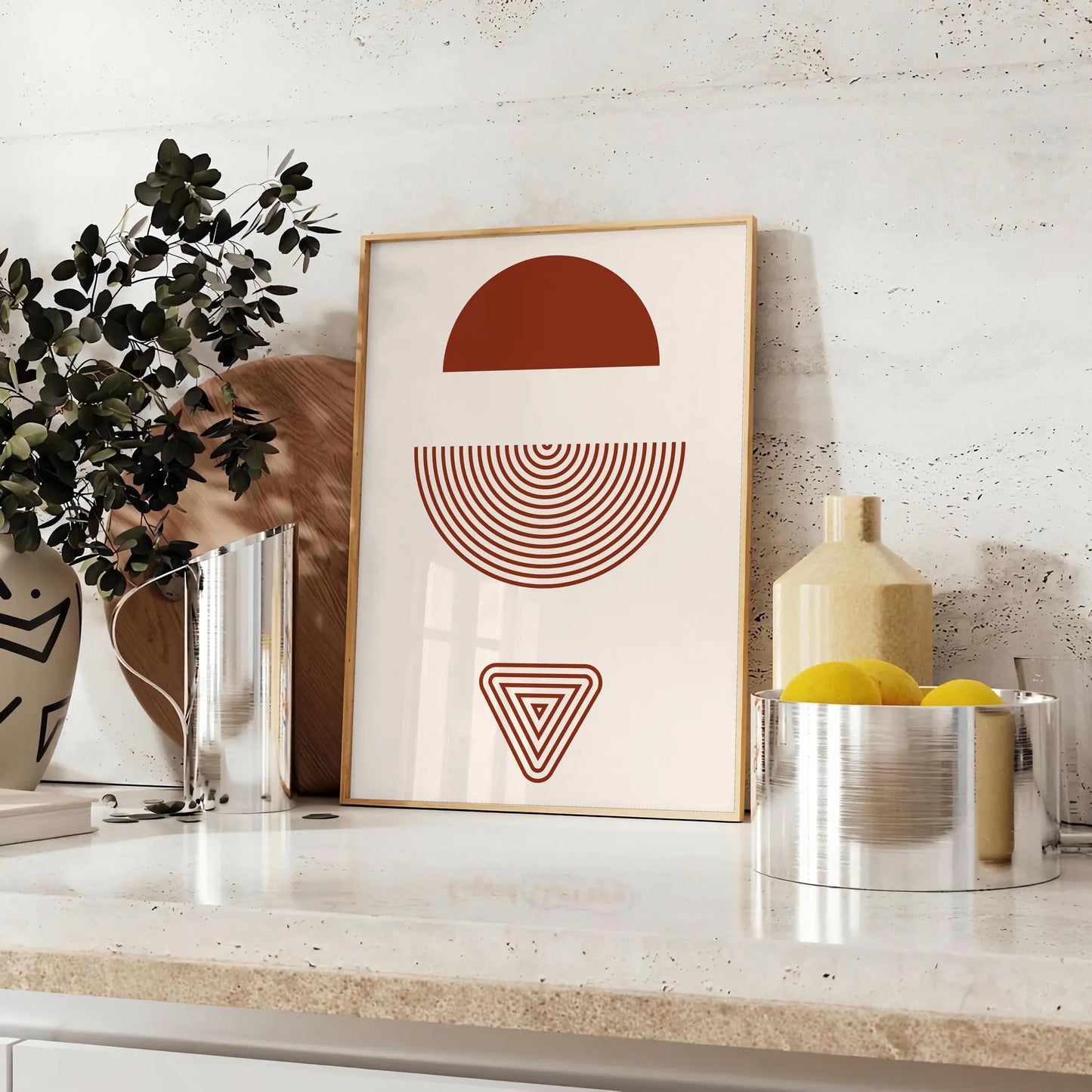 space Boho Framed Wall Art abstract poster stunning blend gray red hues perfect touch bohemian charm unique gift striking decor piece frameless style