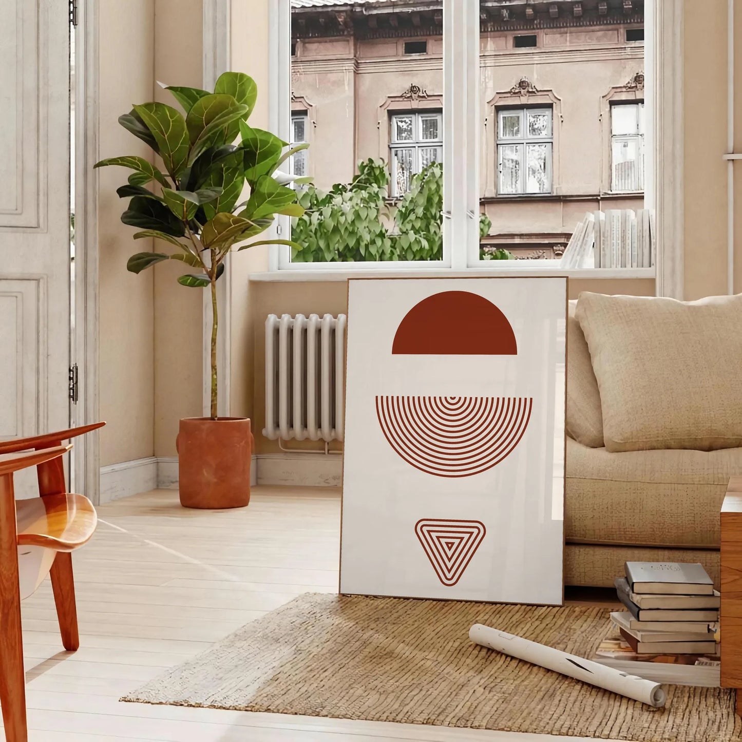 space Boho Framed Wall Art abstract poster stunning blend gray red hues perfect touch bohemian charm unique gift striking decor piece frameless style