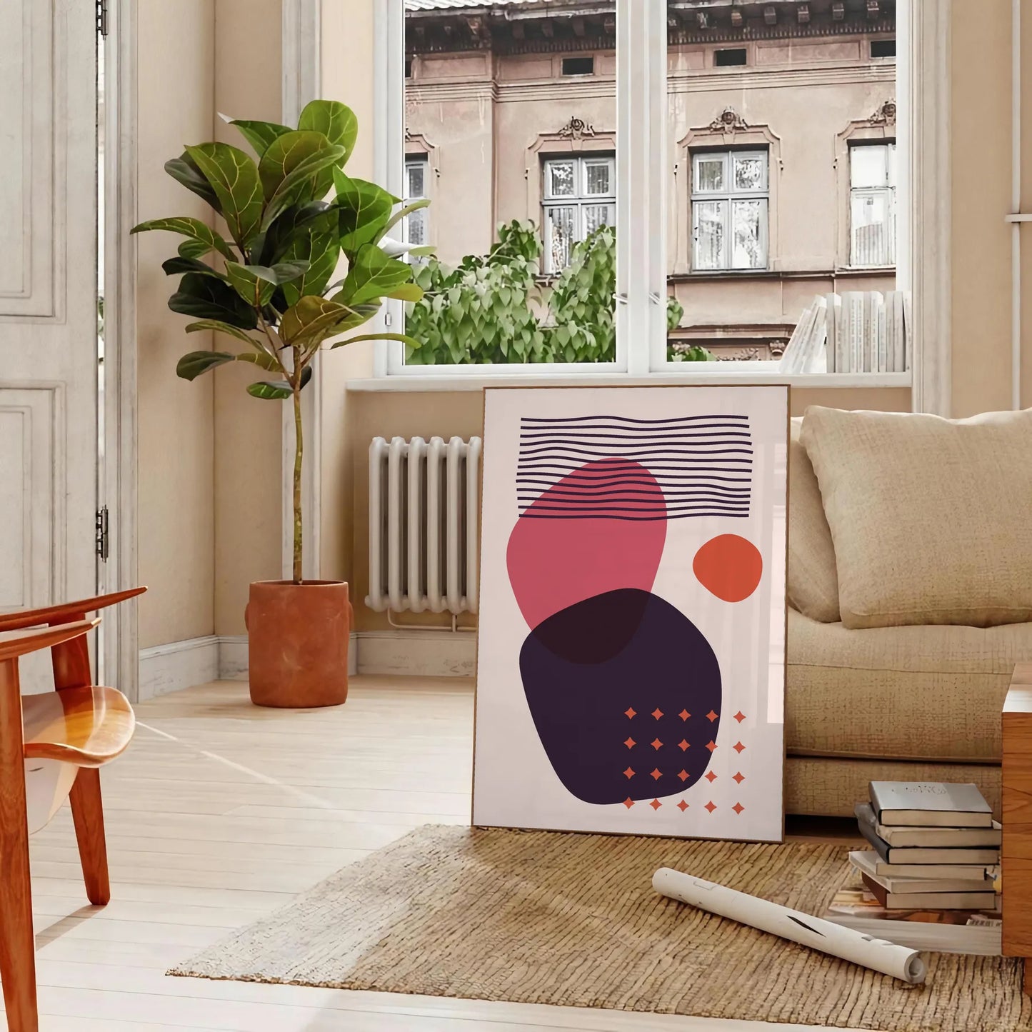 space Boho Wall Art Prints abstract bohemian poster vibrant orange red hues stunning focal point gift home artwork available standalone print