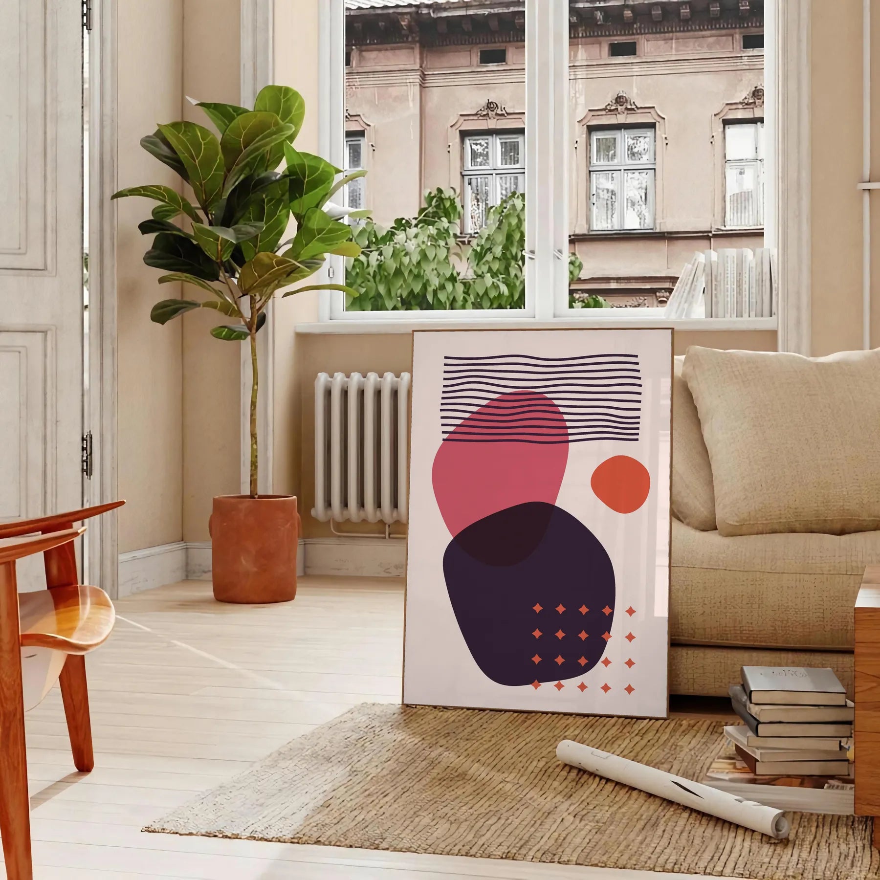 space Boho Wall Art Prints abstract bohemian poster vibrant orange red hues stunning focal point gift home artwork available standalone print